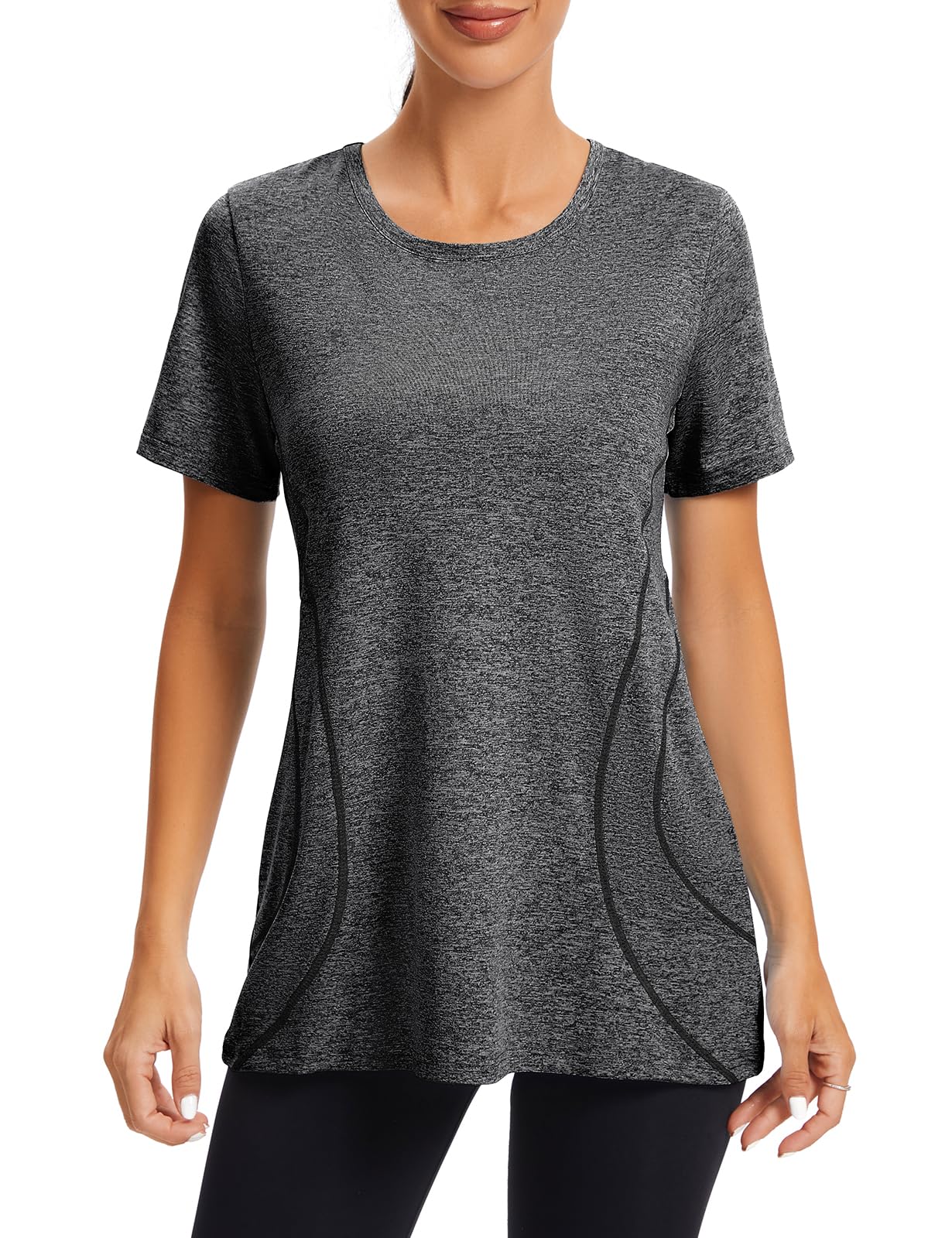 Fitness Yoga Shirts Tops for Women,Cucuchy Juniors Workout Clothes Cute Short Sleeve Round Neck Casual Tee Shirt Flowy Athletic Wear Fast Fit Hiking Running Sport Clothing Funny Outfit Black M