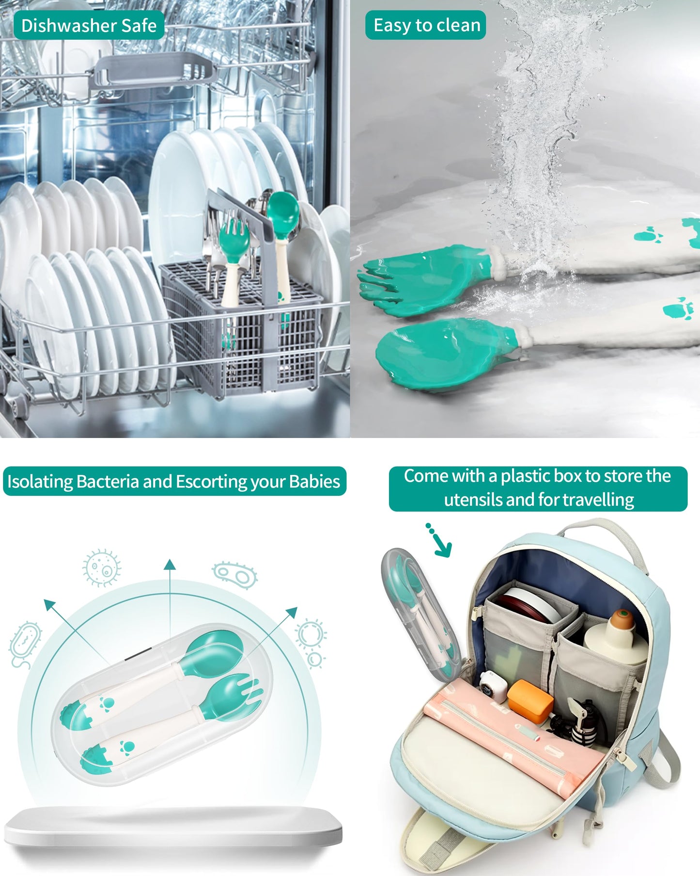 Deejoy Toddler Utensils, Self-feeding Flatware Set withTravel Case, Baby Spoons and Forks with Silicone Bendable Handle, Easy Grip Heat-Resistant, Ideal for Kids, Stage 2 (Green)