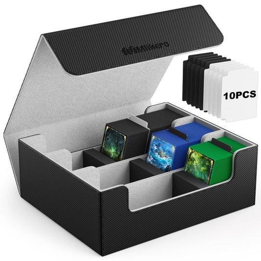 Mlikero Trading Card Storage Box, Bulk Card Storage for 1800+ Sleeved Cards, PU Leather Magnetic Closure Card Organizer with 10 Dividers & 3 Foam Stoppers, Fit for MTG, TCG and Sports Cards