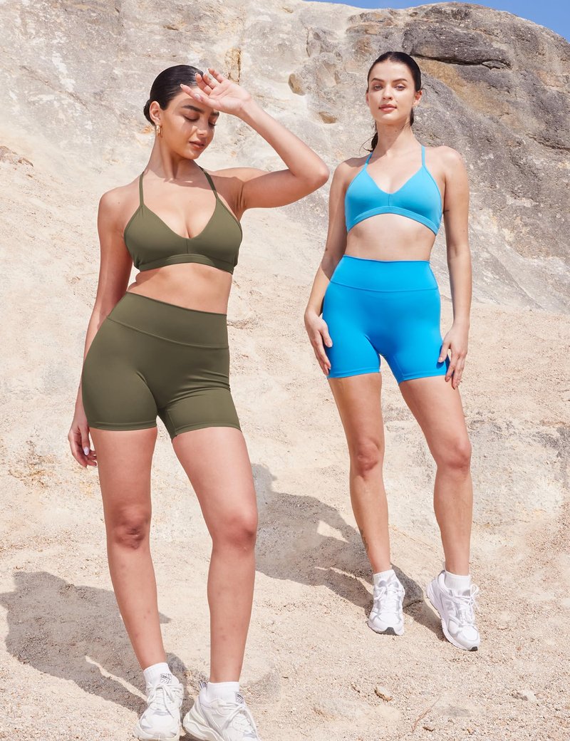 YEOREO Women's Biker Shorts 4.5" / 6" Workout Gym Shorts Craze High Waist Tummy Control Hidden Scrunch Running Yoga Olive Green M