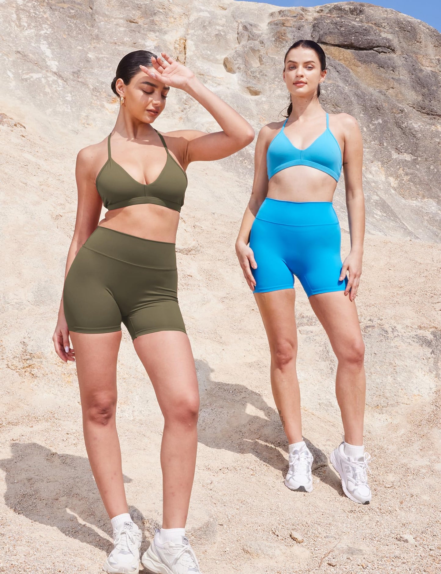 YEOREO Women's Biker Shorts 4.5" / 6" Workout Gym Shorts Craze High Waist Tummy Control Hidden Scrunch Running Yoga Olive Green XL