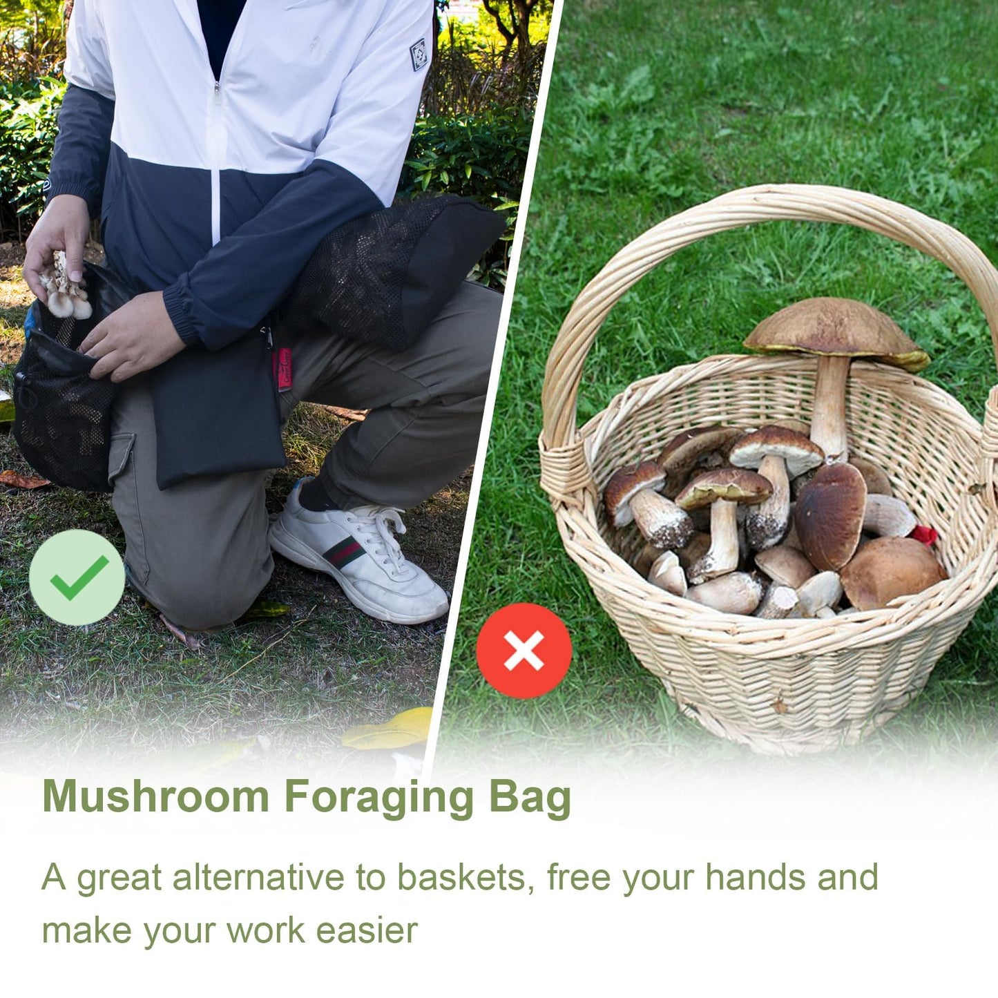 Morel Mushroom Foraging Bag with Adjustable Waistband, 2 Mesh Picking Bags for Collecting Mushrooms, Outdoor Hunting Bags Lightweight and Sturdy to Wear Around Waist, Harvesting Bag, 1 Tool Bag