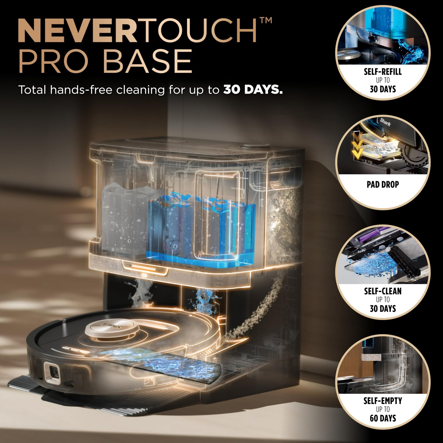 Shark Robot Vacuum & Mop Combo, PowerDetect NeverTouch Pro,Self-Emptying,Self-Refill with Self-Clean Pad Wash & Dry, 60-Day Debris Capacity,30-Day Refill Tank, 5PowerDetect Technologies,White,AV2800ZE