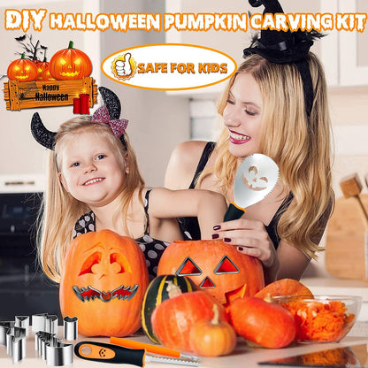 Halloween Pumpkin Carving Kit, 21 PCS Safe and Easy Pumpkin Carving Tools with Stainless Steel Stencils for Halloween Decoration, DIY Cookie Cutters for Kids Adults