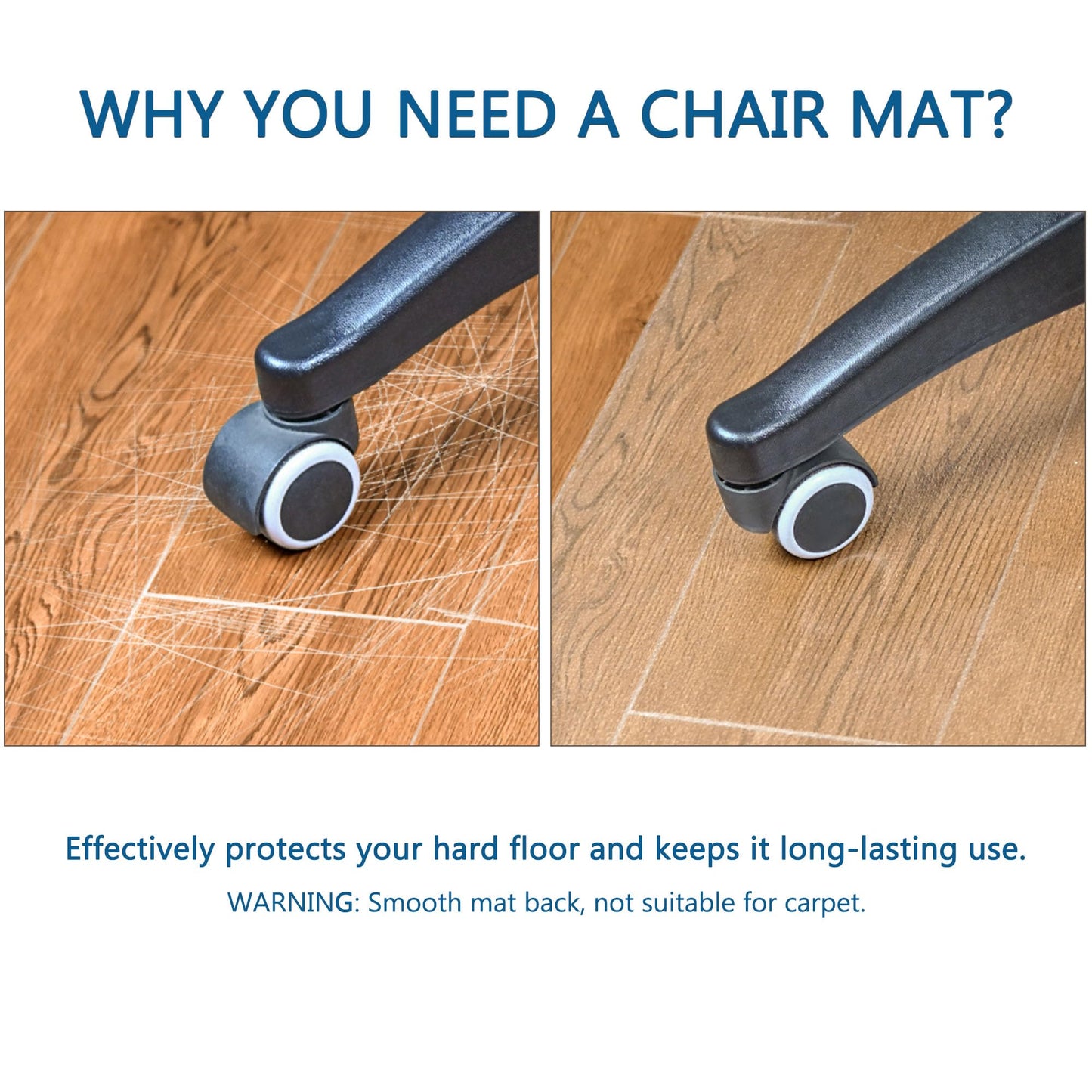 Futurwit Chair Mat for Hardwood Floor, 46" x 72" Clear Desk Chair Mats, Easy Glide Plastic Mat for Under Office Chair, Rectangle