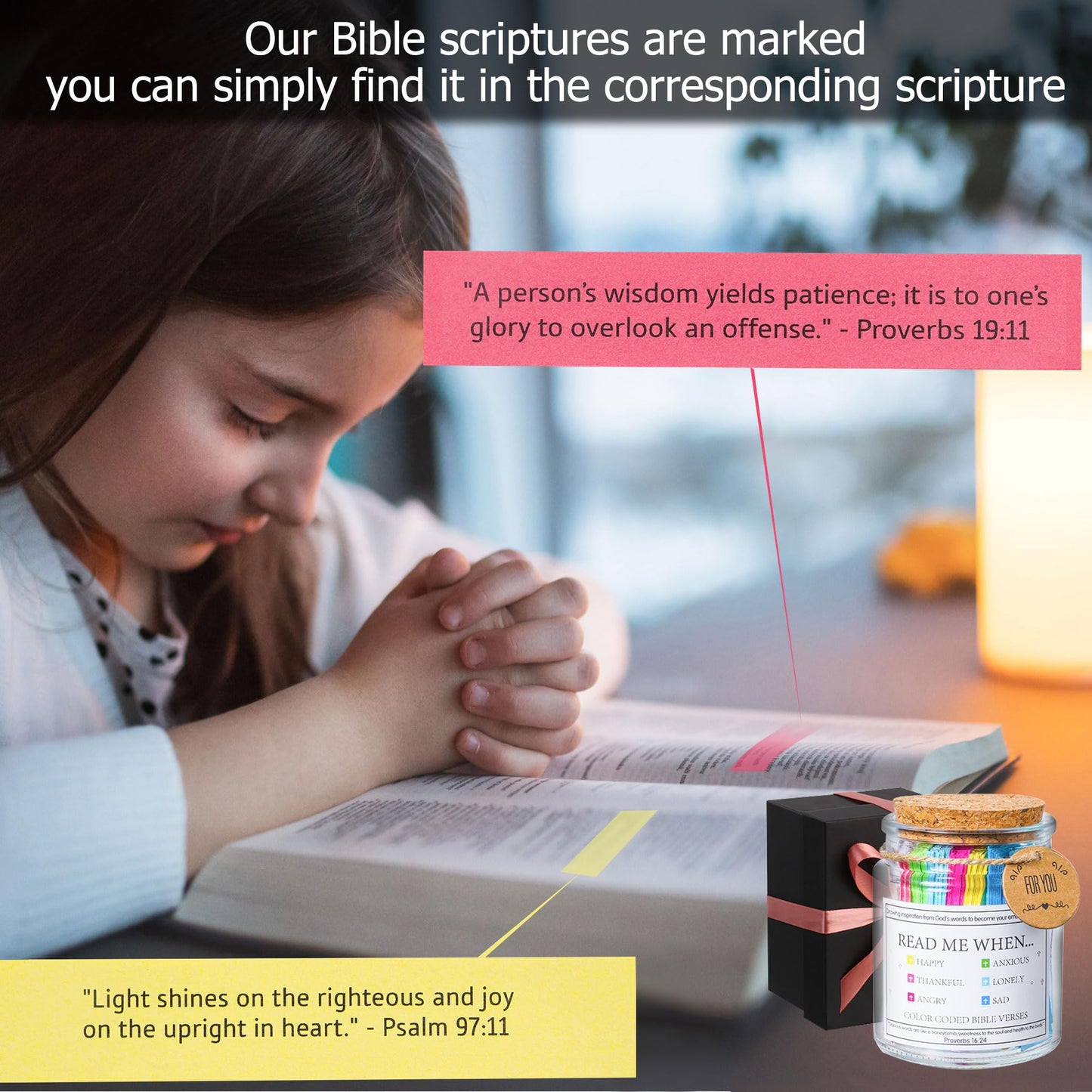 Bible Verse Jar, Read Me When Bible Verses Jar for Daily Encouragement, Christian Gifts for Women, Valentines Day Gifts For Him, Her, Birthday Gift for Mom, Prayer Cards With A 48-inch Ribbon Bow