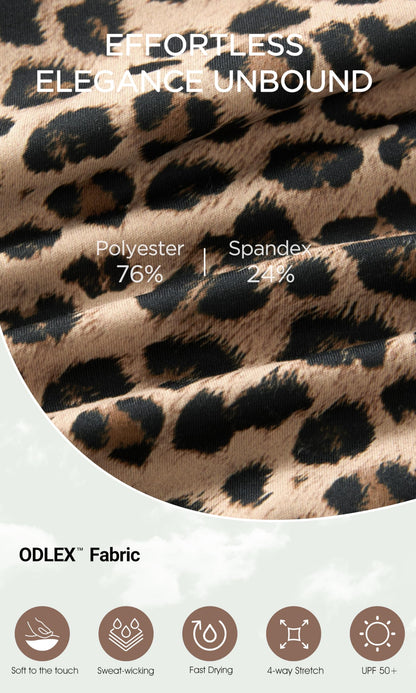 ODODOS 8" Tummy Control Biker Shorts for Women with Pockets High Waist Running Workout Athletic Yoga Shorts, Leopard, Medium