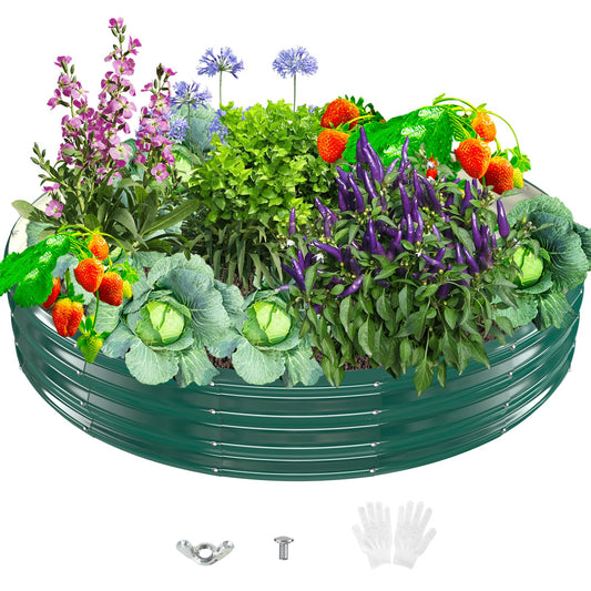 zbzbml Durable Round Galvanized Steel Raised Garden Bed for Planting,Round Galvanized Steel Fire Ring/Fir Pit for Outdoor- 6×6×1FT,0.8MM Thick (Dark Green, 72 ins Diameter x 12 ins high)