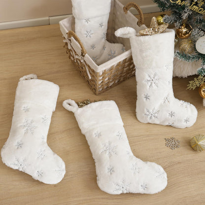CARAKNOTS White Christmas Stockings 3 Pack 21 inches Large Neutral Luxury Christmas Stockings for Family Kids Faux Fur Xmas Silver Farmhouse Fireplace Hanging Decorations