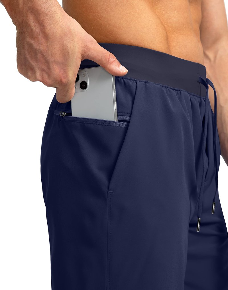 Soothfeel Men's Running Shorts with Zipper Pockets 7 Inch Lightweight Quick Dry Gym Athletic Workout Shorts for Men (Navy, S)