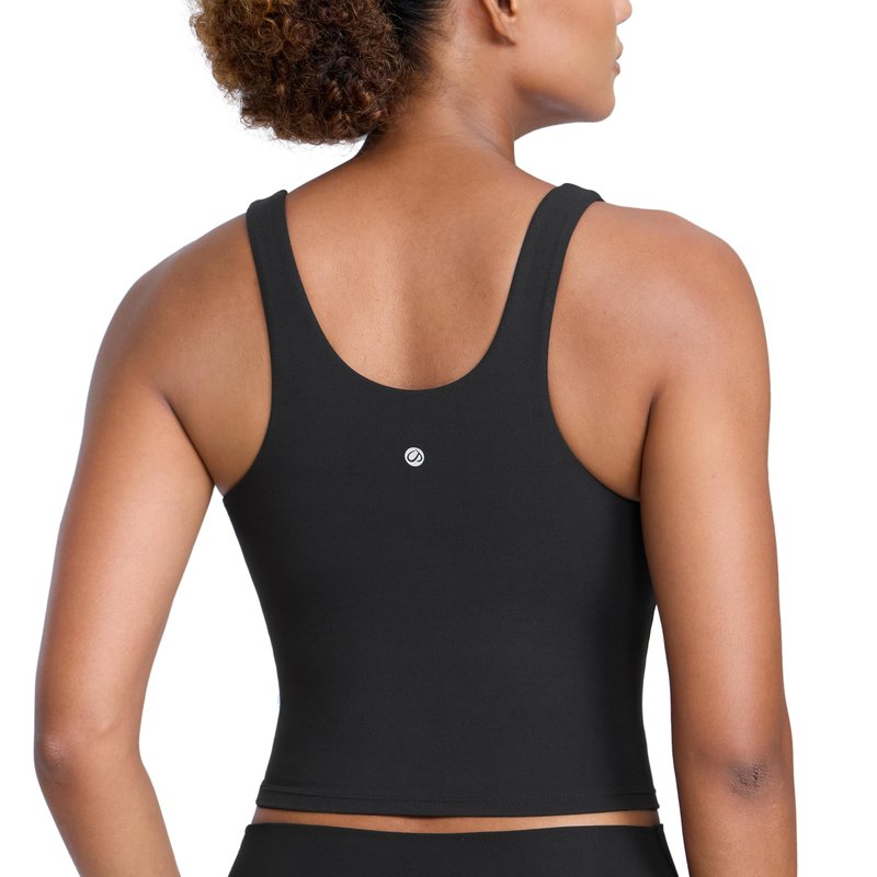 CRZ YOGA Butterlift Racerback Crop Tank Tops for Women - U Neck Yoga Padded Longline Sports Bras Pilates Workout Black Large