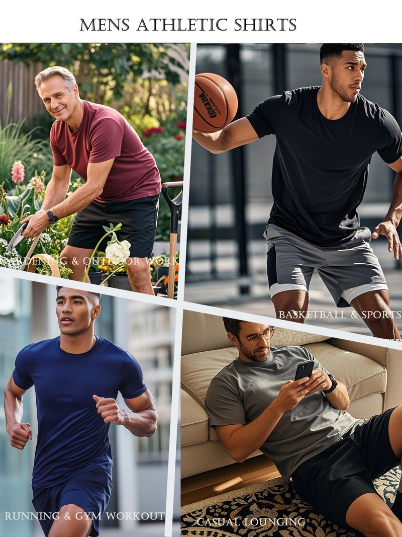 5 Pack Men’s Athletic Active Quick Dry Crew Neck T Shirts Running Gym Workout Short Sleeve Tee Tops