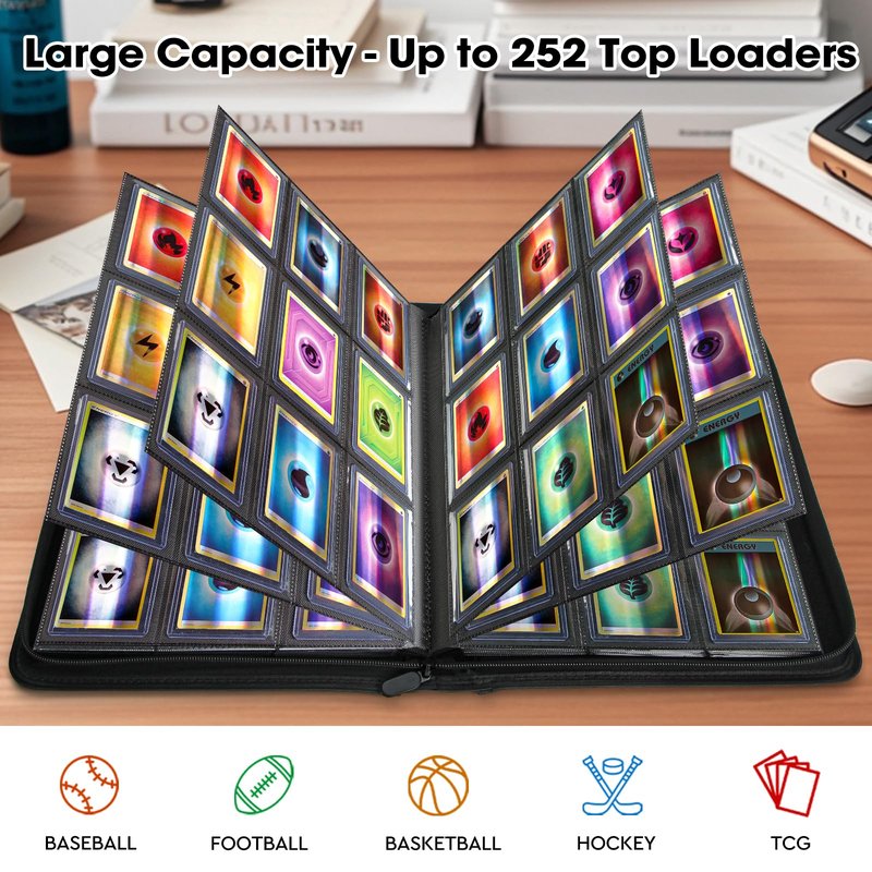 MewVeer Top Loader Card Binder, Holds 252 Top Loaders Storage, 9 Pockets with Sleeves, Trading Card Binder for Sports Cards, YGO/MTG Card Collection Binder - Black (Not for Cards WITHOUT a Top Loader)