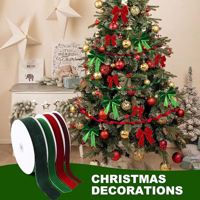 Coffee Velvet Ribbon 1/4" x 20Yd,Great for Gift Wrapping,Hair Bows Making, Wreaths,Wedding and Christmas Party Decoration(Coffee 1/4")