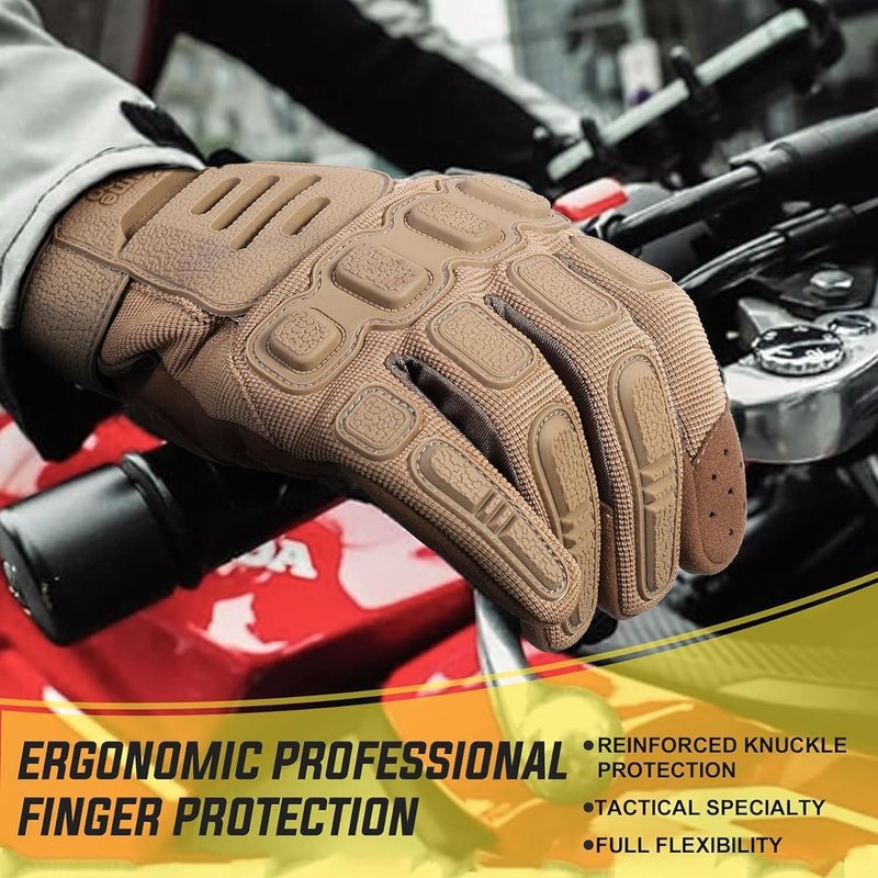 ZUNE LOTOO Tactical Gloves for Men, Touchscreen Motorcycle Gloves with Finger Impact Protection, Tan Palm Padded Safety Work Gloves for Paintball Airsoft Range Tac Female Women(XLarge)