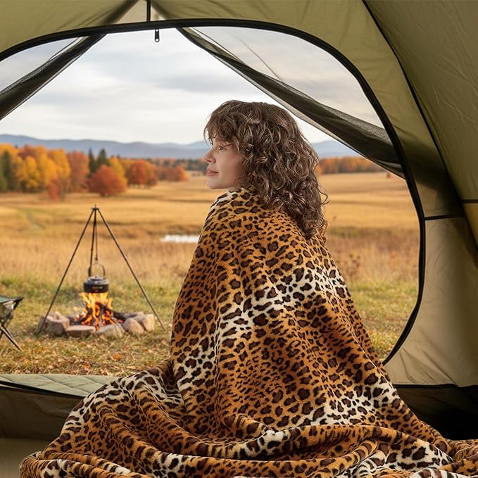 Krifey Leopard Print Blanket, Faux Fur Throws for Bed, Soft Cozy Fuzzy Fluffy Thick Warm Plush Cheetah Print Blanket, Christmas Birthday Gifts for Mom Dad Women Men, Room Decor, 50x60in