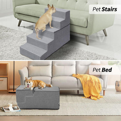 Masthome Dog Steps for Bed, Foldable 5-Step High-Density Foam Dog Ramp with Removable Cover, Soft & Non-Slip Pet Stairs for Small Older Injured Pets, 75x38cmx57, Grey