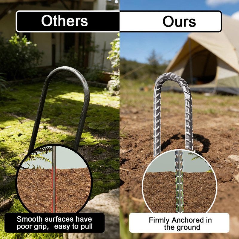 Eurmax USA 8-Pack U-Shape Ground Stakes,Rust-Proof Galvanized Steel Ground Anchors,Commercial Trampoline Stakes for High Winds,Secure Anti-Flip Tie Down for Soccer Goals,Swing Sets,Fences&Playsets