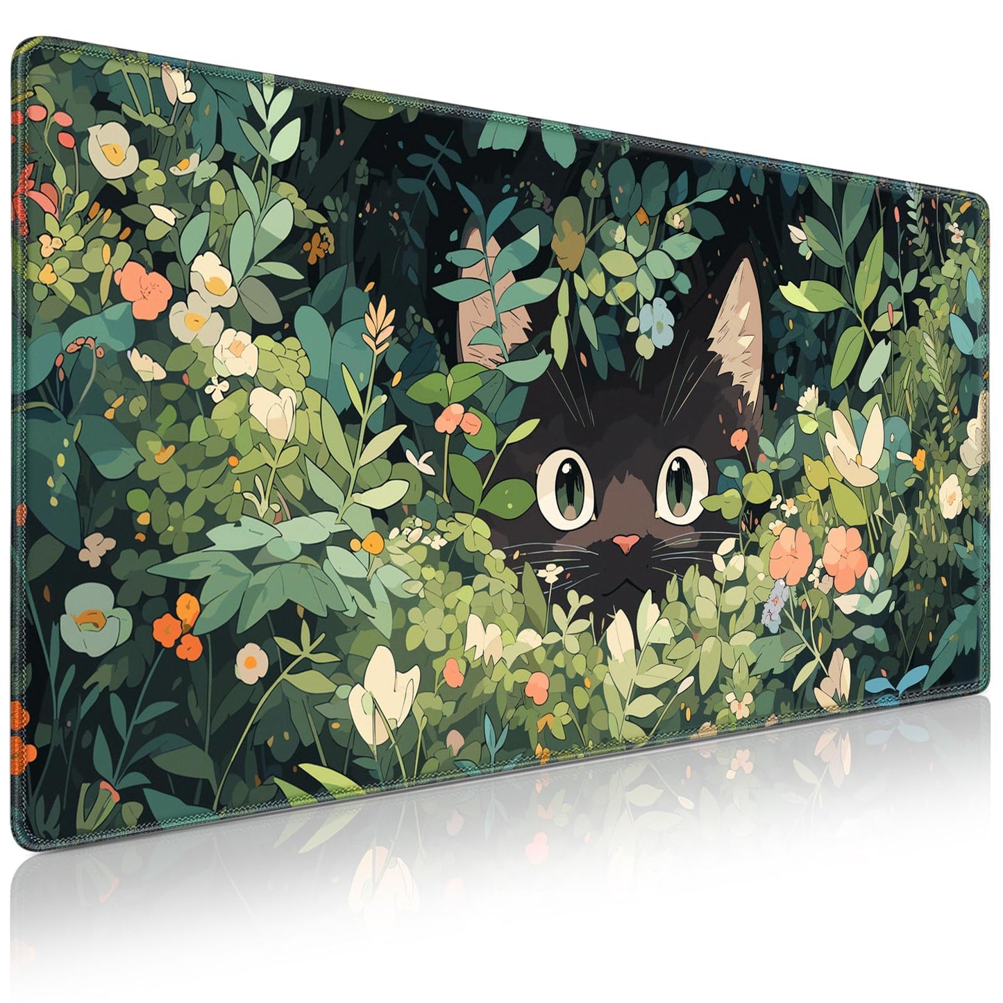 Acezeek Gaming Mouse Pad XXL, 900X400mm Mouse Mat Large Desk Pad Mousepad with Stitched Edges & Anti-Slip Base Mousemat for Gaming,Office,Home(Green&Cat)