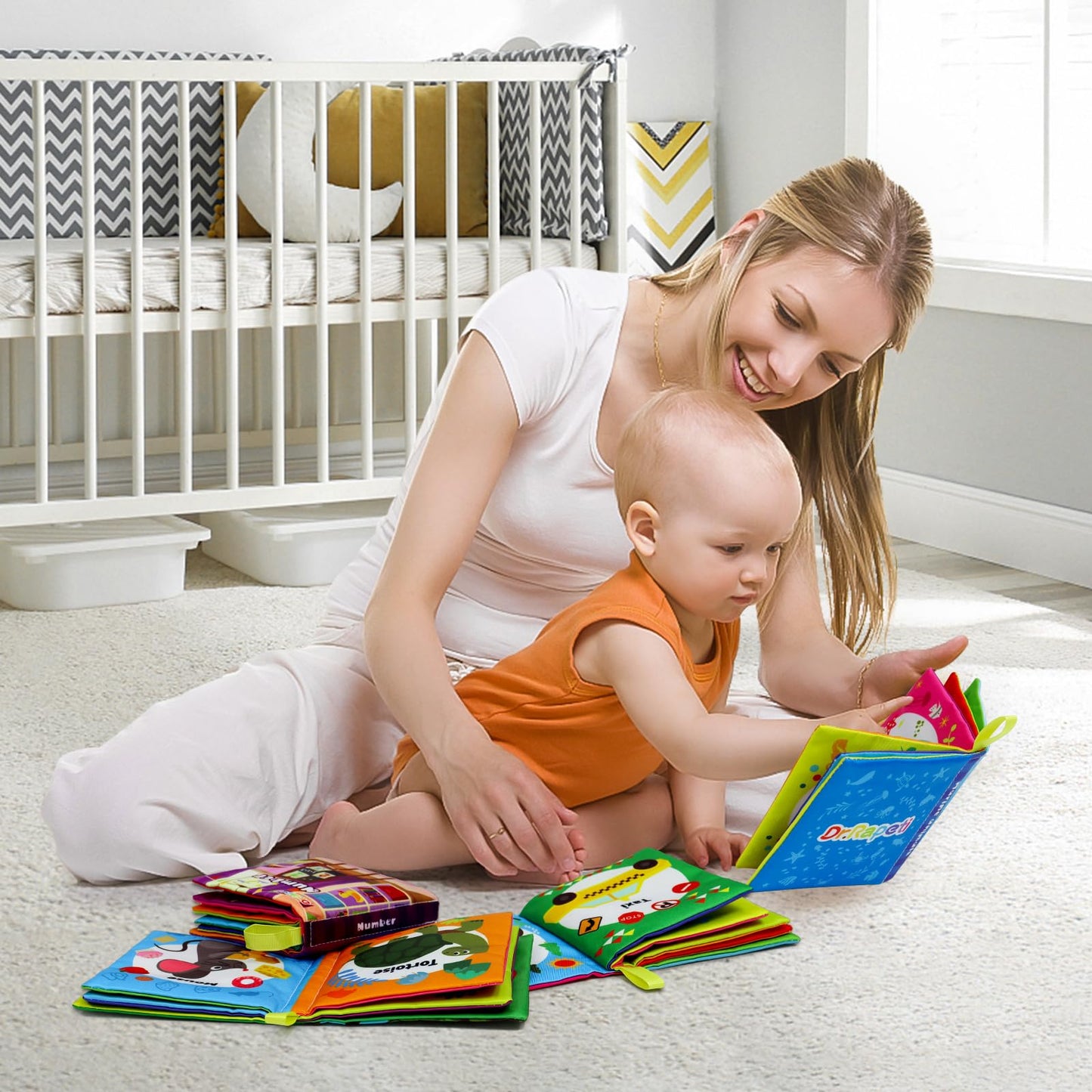 Dr.Rapeti Soft Cloth Books Baby Books Bath Books 6-Pack for Baby Infant Toddler Kids Crinkle Squeaky Washable Chewable Non-Toxic Early Educational Giftable