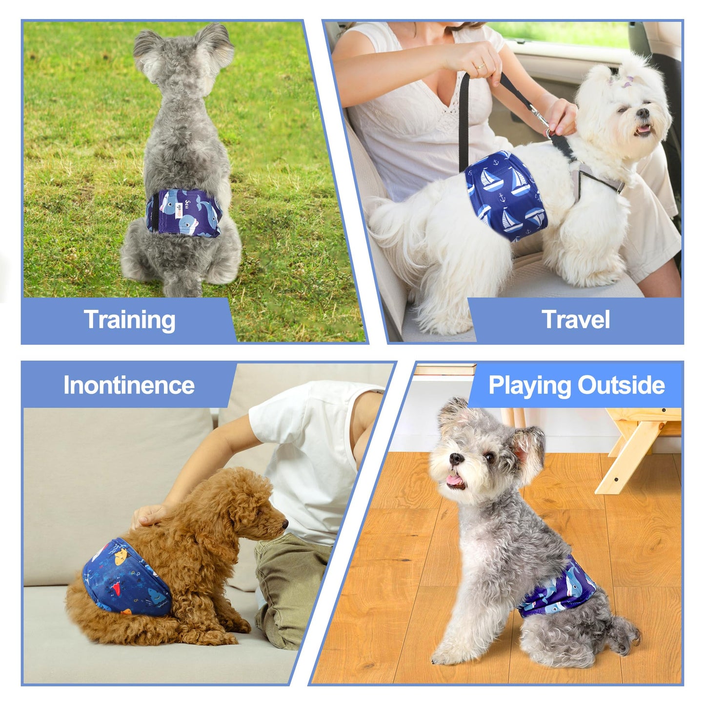 Grecle Premium Male Dog Wraps - High Absorbency Male Dog Diapers (Pack of 3) - Washable Belly Band for Male Dogs Incontinence and Puppy Training (Sailboat, S)