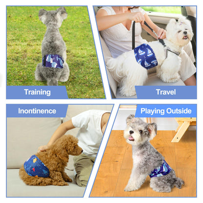 Grecle Premium Male Dog Wraps - High Absorbency Male Dog Diapers (Pack of 3) - Washable Belly Band for Male Dogs Incontinence and Puppy Training (Sailboat, S)