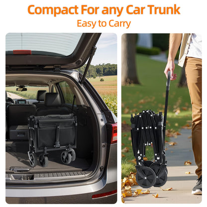 Festival Trolley on Wheels Utility Collapsible Wagon Cart Adjustable Handle for Shoppings Campings Gardenings and Outdoor Sports 120L Capacity