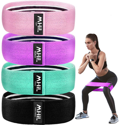 Fabric Resistance Bands for Working Out – 4 Durable Exercise Bands for Women & Men, Non-Slip & Non-Pinching Workout Bands – Multiple Resistance Levels Booty Bands for Legs Butt Glutes Hips Abs & More