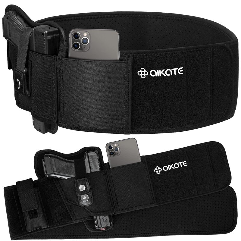 AIKATE Upgraded Belly Band Holster for Concealed Carry, Deep Concealment Gun Holster for Men, Waistband Holsters Fits for Glock 19, 17, M&P Shield 9MM Most Pistols (Fits Belly Up to 45", Left)