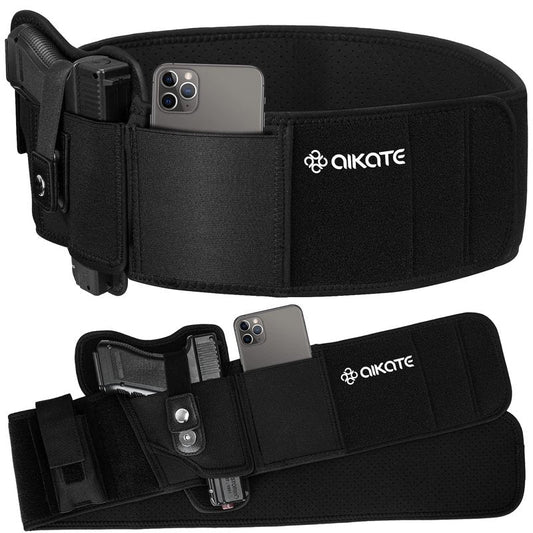 AIKATE Upgraded Belly Band Holster for Concealed Carry, Deep Concealment Gun Holster for Men, Waistband Holsters Fits for Glock 19, 17, M&P Shield 9MM Most Pistols (Fits Belly Up to 45", Left)