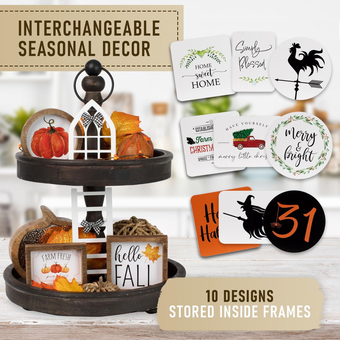 The Ultimate Farmhouse Fall Tiered Tray Decor Set - Beautiful Year Round Seasonal & Halloween Holiday Decoration Bundle - The Perfect Christmas Centerpiece Design for Home & Kitchen Decor