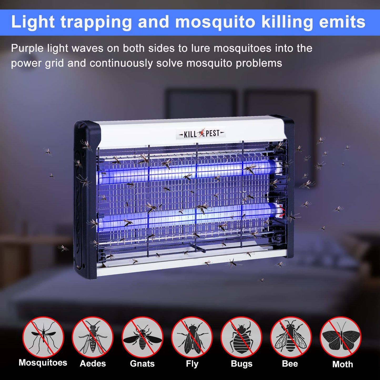 2 Pcs Electric Bug Zapper Indoor Insect Killer with Replacements Bulbs 20W Blue Light Powerful 2800V Attract Fly and Mosquito Traps with Circuit No Load Protection Outdoor Plug in Pest Control