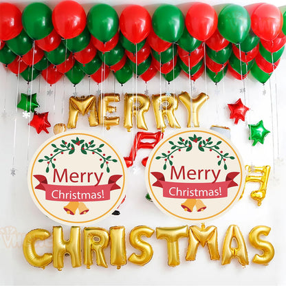Merry Christmas Banner, 16 Inch Gold Foil Mylar Helium Balloons Banner for Indoor Outdoor Office Christmas Party Decorations Supplies | Gold