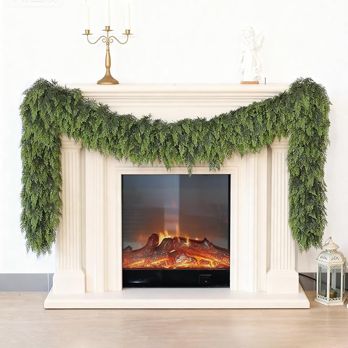 5FT Real Touch Cedar Garland for Fireplace - Artificial Christmas Garlands Realistic Faux Greenery Fake Pine Needles Garland for Holiday,Table, Window,Mantel,Stairs, Home,Indoor Outdoor Decor (1PCS)