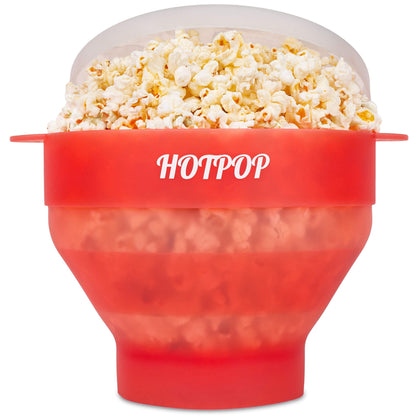 The Orginal HotPop Silicone Popcorn Maker - Microwave Popcorn Popper with Handles - Collapsible Bowl, Heat-Resistant, Easy to Clean, Ideal for Family Movie Nights, 15-Cup Capacity - Red