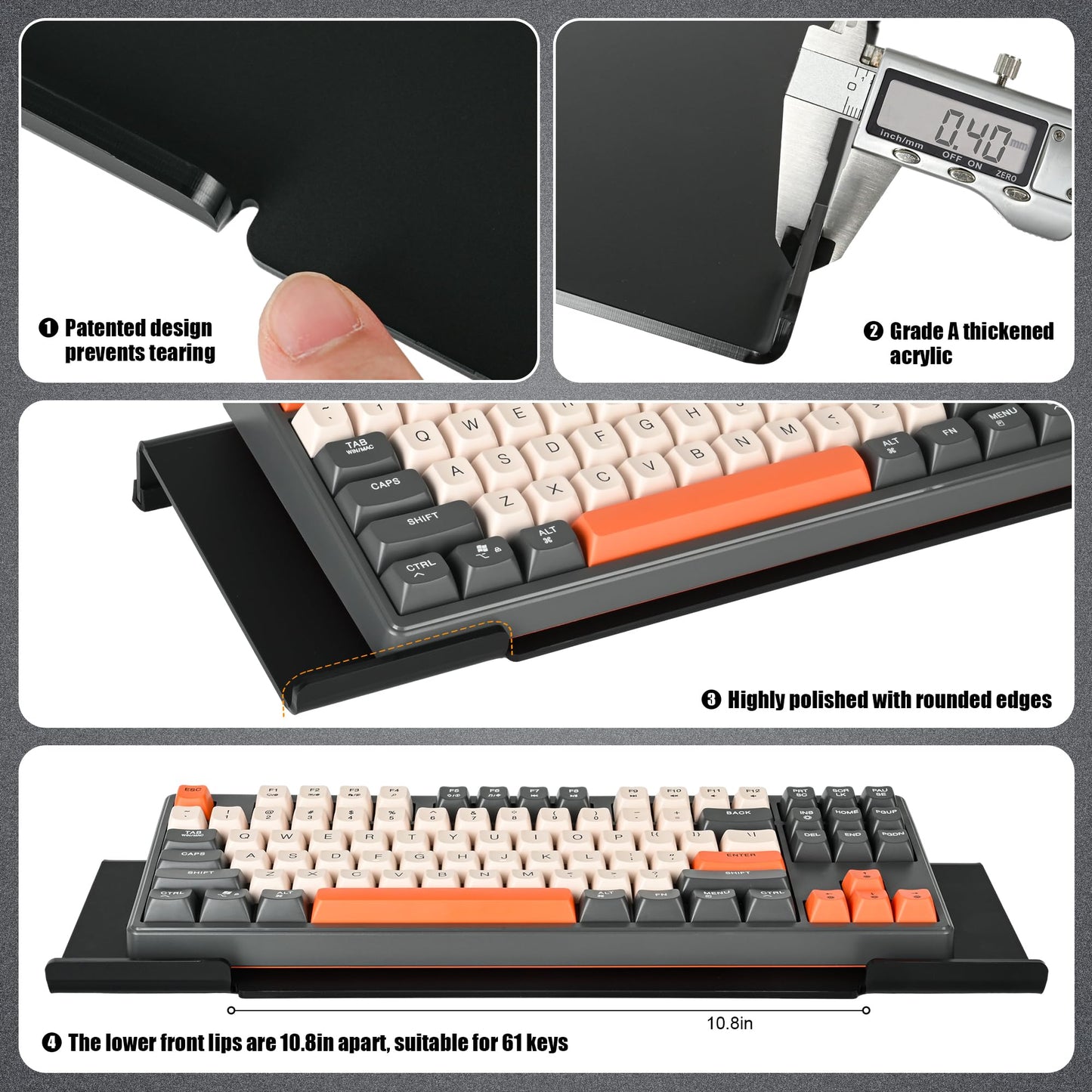 Chyaidach Computer Keyboard Stand and Wrist Rest - Easy Comfortable Ergonomic Typing - Acrylic PC Keyboard Holder with Wrist Support - Fits All Size Keyboards - 16.9'' Wide (Matte Black)