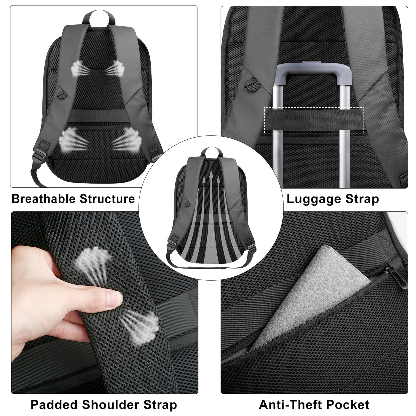 HEROIC KNIGHT Laptop Backpack, Expandable Business Travel Backpack with USB Charging Port, Water-Resistant Anti Theft Laptop Rucksack, Lightweight Computer Work Bag For Men Women, Fits 17.3 Inch-Black
