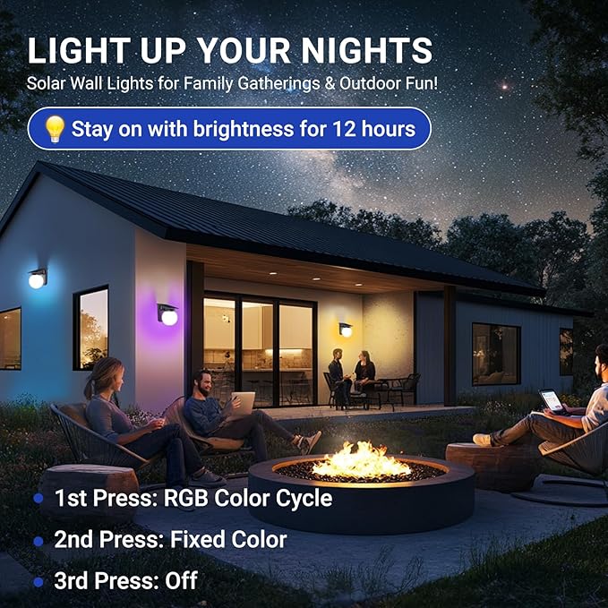 Solar Fence Lights 1 Pack, RGB Color Changing, 3 Lighting Modes, IP65 LED Waterproof Solar Lights for Outdoor Patio, Backyard, Deck, Fence, Railing – Color Glow & Durable
