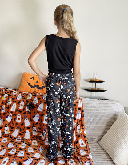 Arshiner Girls Pajama Pants Kids Plaid Pj Pants Comfy Lounge Sleepwear Bottoms with Pockets Black Halloween 11-12 Years