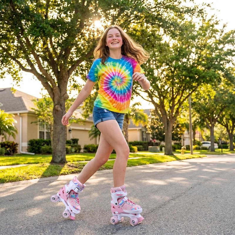 HUANOVIX 4 Sizes Adjustable Kids Roller Skates for Girls Boys Toddlers Youth Teens, 4‑Wheel Quad Skates with All Light Up Wheels, for Indoor Outdoor Sports