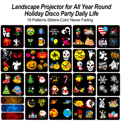 Brighter Halloween Decorations Projector Lights for Home, 2025 Upgraded Holiday Projectors with 19 HD Replaceable Slides (Ocean Wave & Patterns), Weather Proof Halloween Projector Light Show