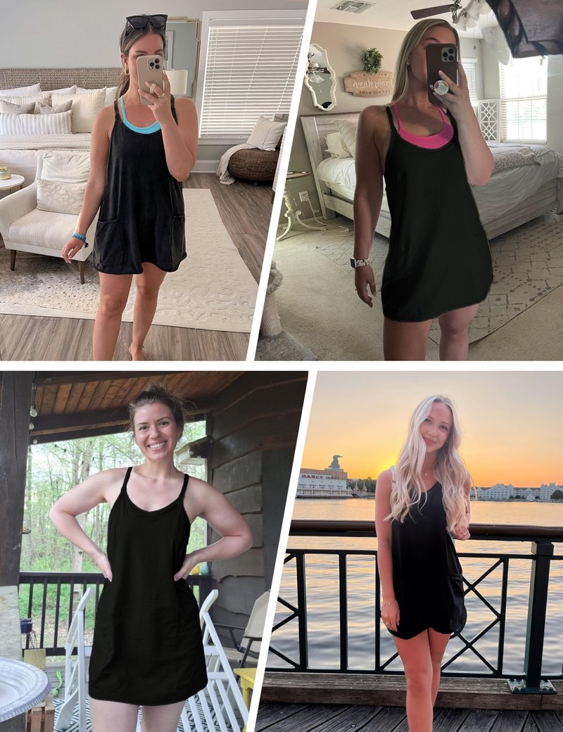 Faleave Women's Summer Sleeveless Mini Dress Athletic Dress Spaghetti Strap Short Tennis Dress with Pockets(Black-S)