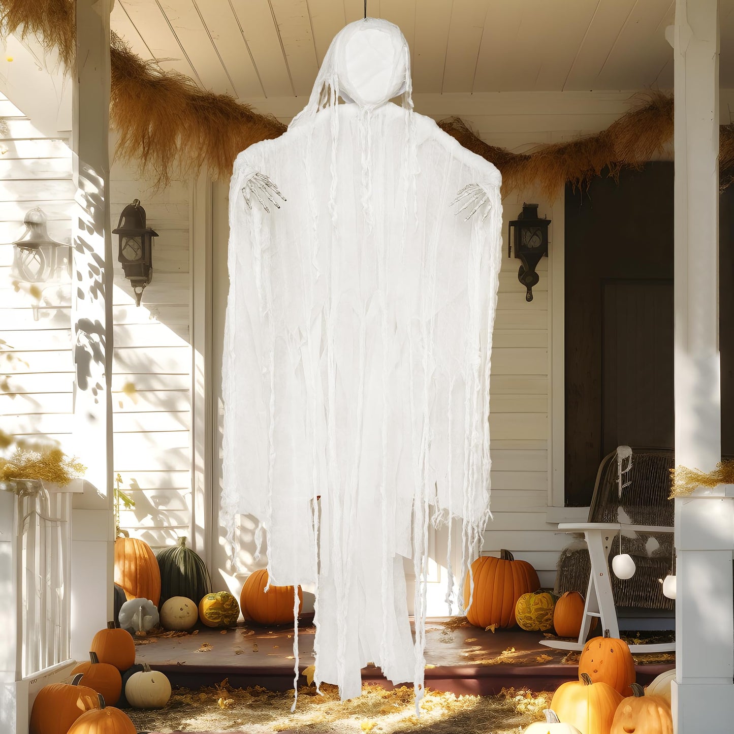 JOYIN 63” Halloween Hanging Ghost Decorations Outdoor, White Faceless Grim Reaper in White Horror Robe for Halloween Tree Yard Party Outside Hanging Decorations Party Supplies