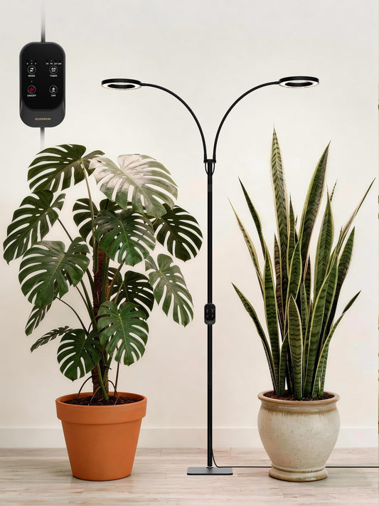 GLOWRIUM Grow Lights for Indoor Plants, Full Spectrum LED Grow Light Floor Lamp with Stand Adjustable Height and Angle, Black Plant Light with 3/9/12H Grow Light Timer (Black, 36W)