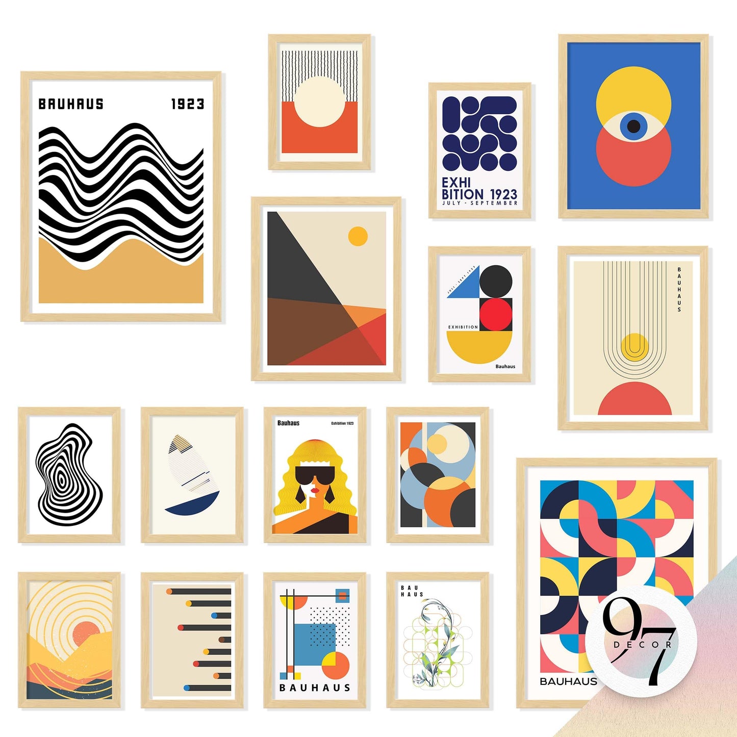 97 Decor Large 11x14 Bauhaus Wall Art Prints - Large Abstract Wall Art Decor, Mid Century Modern Art Wall Decoration, Bauhaus Poster Modern Painting Geometric Pictures For Bedroom Living Room (unframed)