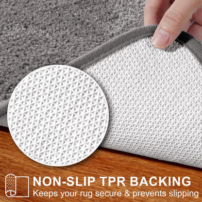 SOANNY 2 Piece Non-Slip Bath Mat Set, Luxury Thick Microfiber Shaggy Bathroom Rugs, 50 X 80 CM Soft Plush Shower Mat & 50 X 50 Toilet Pedestal Carpet, Machine Washable, Absorbent, Grey