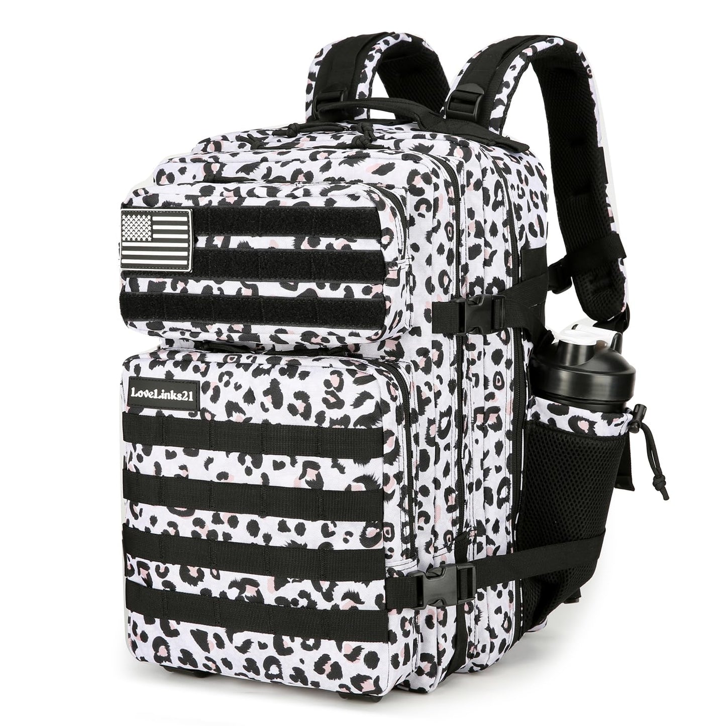 Lovelinks21 25L Tactical Backpack Military Tactical Backpack for Men and Women Small Assault Pack Outdoor Travel Hiking Camping Rucksack with Molle Webbing (White Leopard)