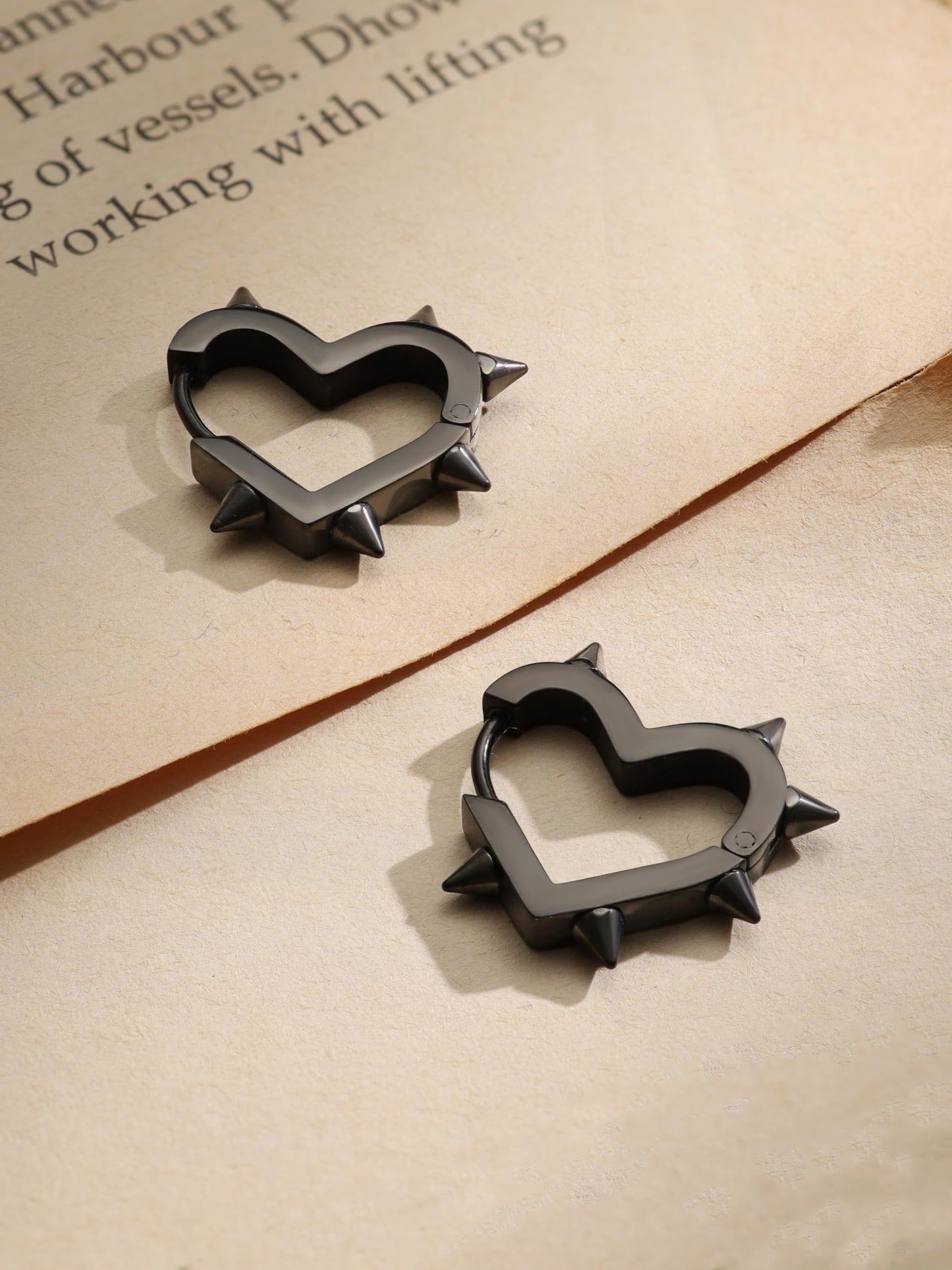 Sacina Huggie Hoop Black Spike Heart Earrings, Gothic Punk Grunge Emo Y2k Earrings, Goth Jewelry, Christmas Jewelry Gift For Women