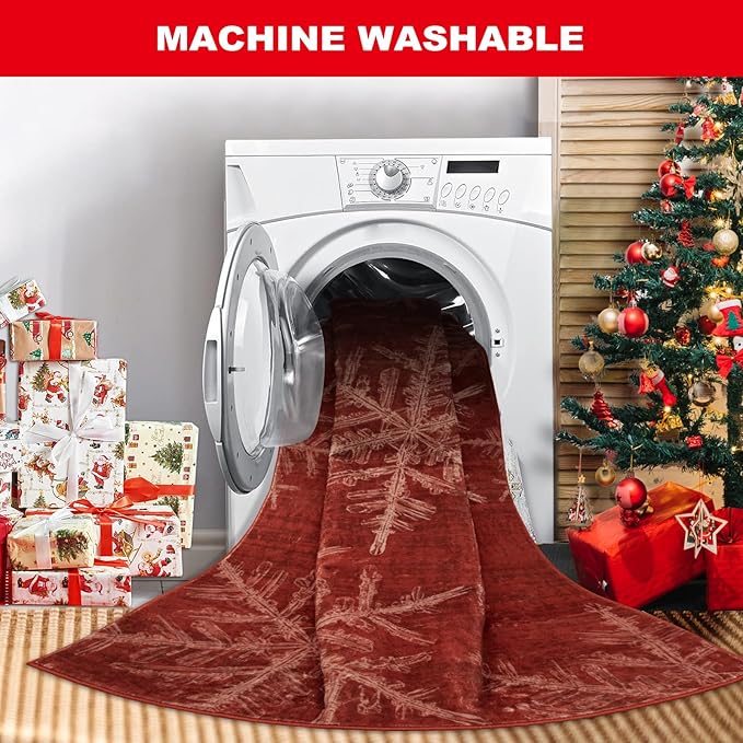 Lahome Christmas Rugs Indoor Kitchen Rug, 2x3 Red Christmas Snowflake Door Mat Washable Non Slip Entryway Rugs, Soft Small Rug Holiday Decor Carpet for Entry Bathroom Bedroom(2x3ft,Red)