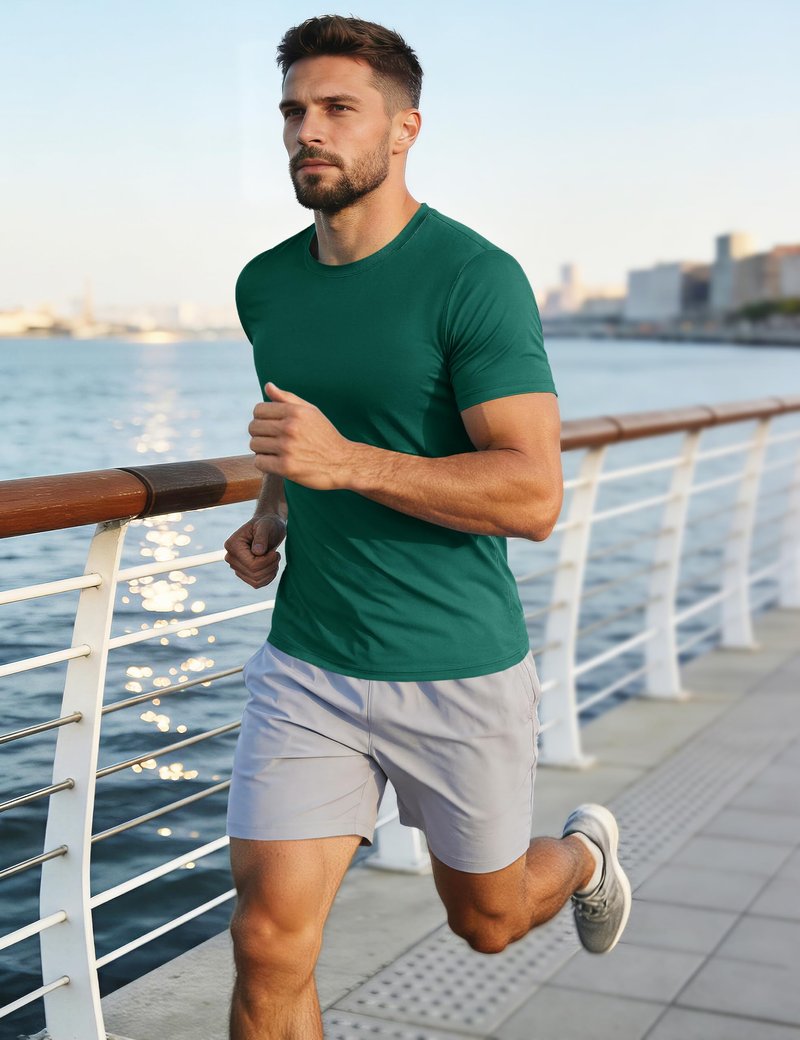 Mens Short Sleeve Shirts Lightweight T-Shirt Sun Protection Rash Guards Shirts Gym Shirts Base Layer Running Shirts Active Shirts Emerald Green